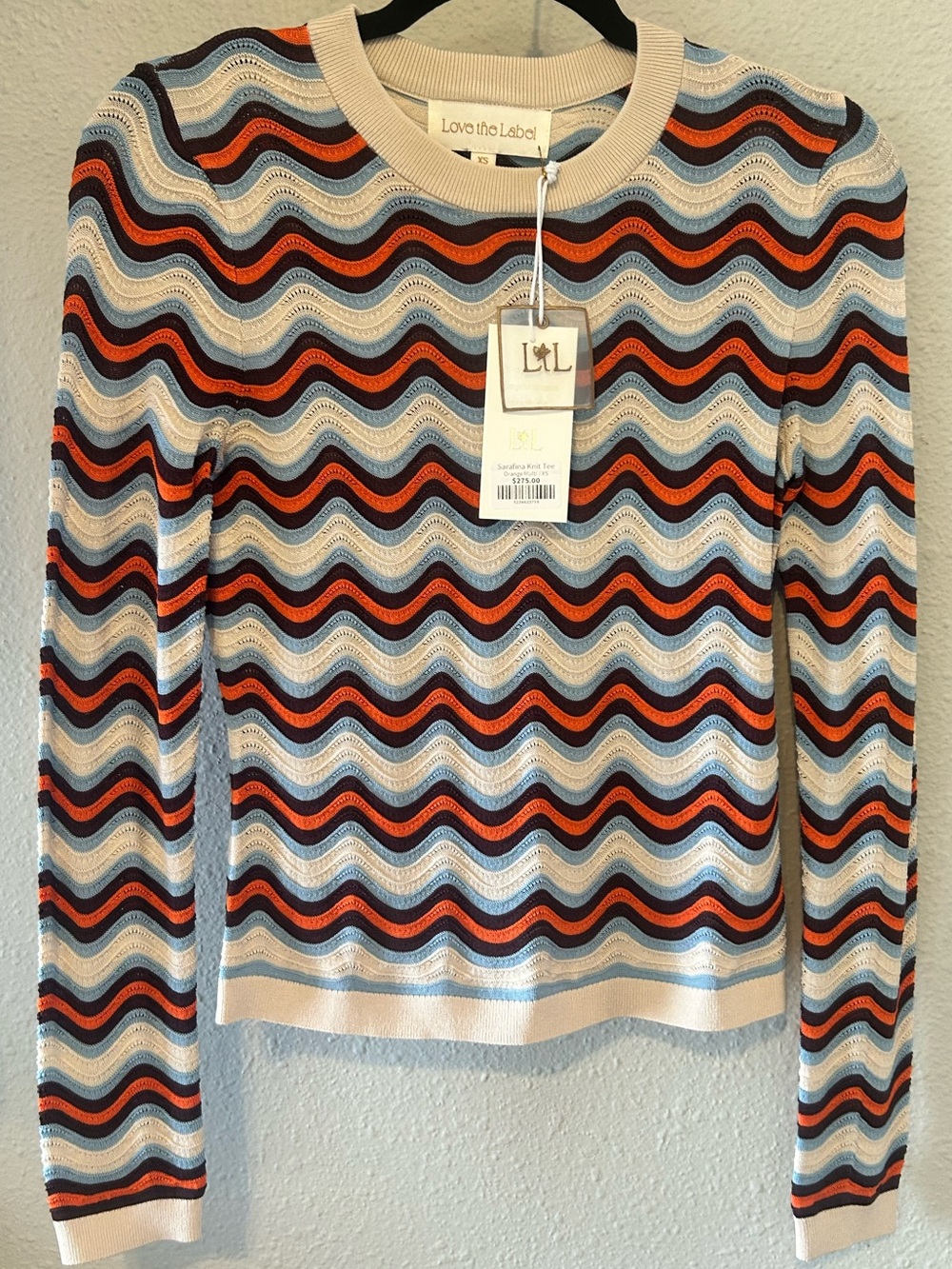 Love the Label Cream Wave-Stripe Long Sleeve Tee with Blue & Orange